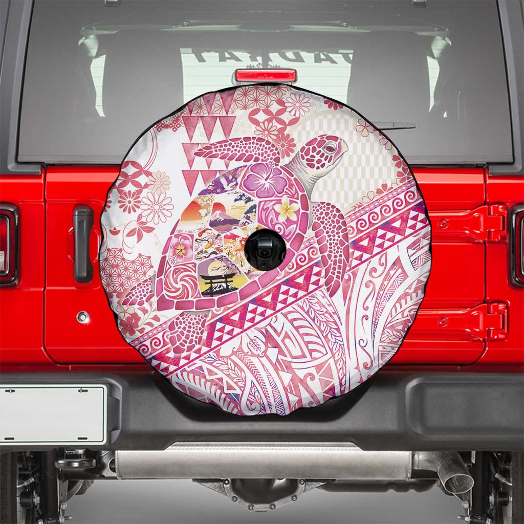 Hawaiian and Japanese Culture Together Spare Tire Cover Tropical Honu with Japanese Elements Pink Color LT03 - Polynesian Pride