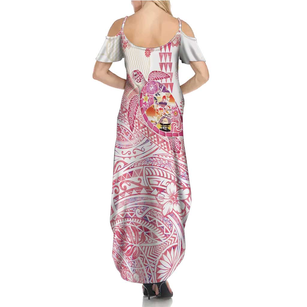Hawaiian and Japanese Culture Together Summer Maxi Dress Tropical Honu with Japanese Elements Pink Color LT03 - Polynesian Pride