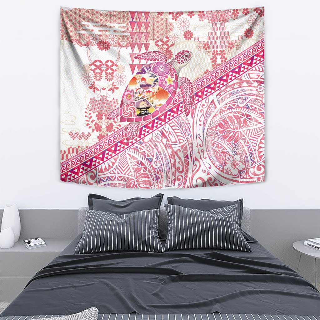 Hawaiian and Japanese Culture Together Tapestry Tropical Honu with Japanese Elements Pink Color LT03 - Polynesian Pride