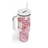 Hawaiian and Japanese Culture Together Tumbler With Handle Tropical Honu with Japanese Elements Pink Color LT03 - Polynesian Pride