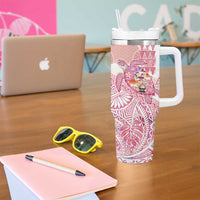 Hawaiian and Japanese Culture Together Tumbler With Handle Tropical Honu with Japanese Elements Pink Color LT03 - Polynesian Pride