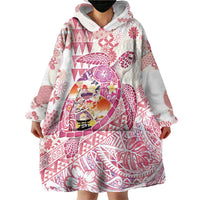 Hawaiian and Japanese Culture Together Wearable Blanket Hoodie Tropical Honu with Japanese Elements Pink Color LT03 - Polynesian Pride