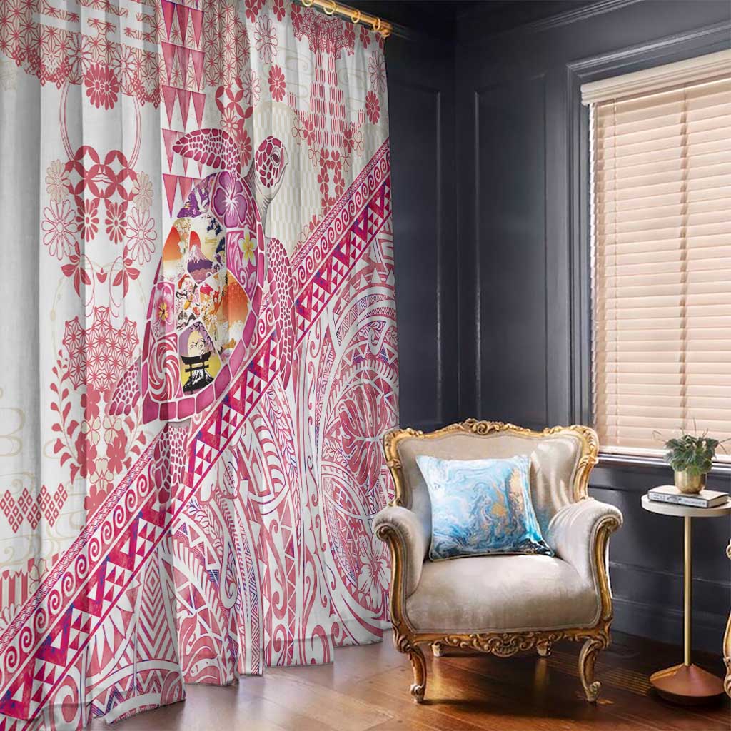 Hawaiian and Japanese Culture Together Window Curtain Tropical Honu with Japanese Elements Pink Color LT03 - Polynesian Pride
