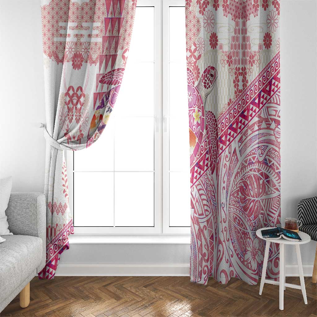 Hawaiian and Japanese Culture Together Window Curtain Tropical Honu with Japanese Elements Pink Color LT03 - Polynesian Pride