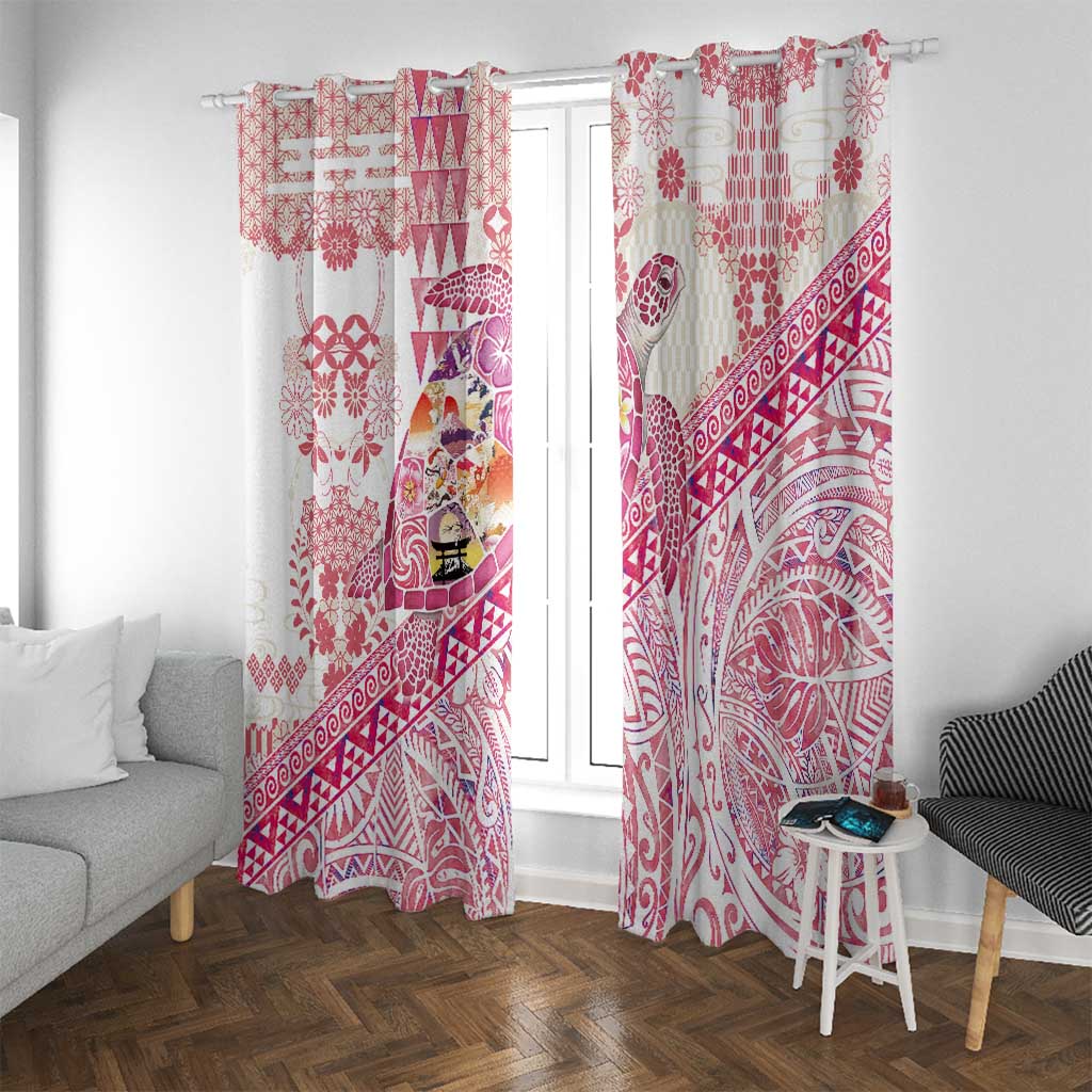Hawaiian and Japanese Culture Together Window Curtain Tropical Honu with Japanese Elements Pink Color LT03 With Grommets Pink - Polynesian Pride