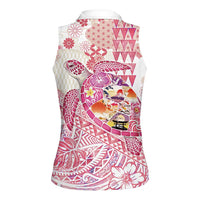 Hawaiian and Japanese Culture Together Women Sleeveless Polo Shirt Tropical Honu with Japanese Elements Pink Color LT03 - Polynesian Pride