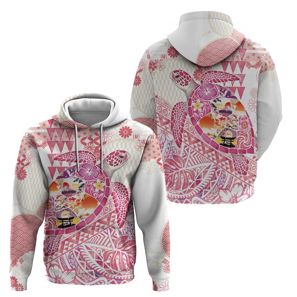 Hawaiian and Japanese Culture Together Zip Hoodie Tropical Honu with Japanese Elements Pink Color LT03 - Polynesian Pride