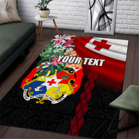 Personalised Tonga Emancipation Day Area Rug Flag Map and Hibiscus Flower Ngatu Pattern
