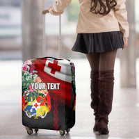 Personalised Tonga Emancipation Day Luggage Cover Flag Map and Hibiscus Flower Ngatu Pattern LT03 - Polynesian Pride
