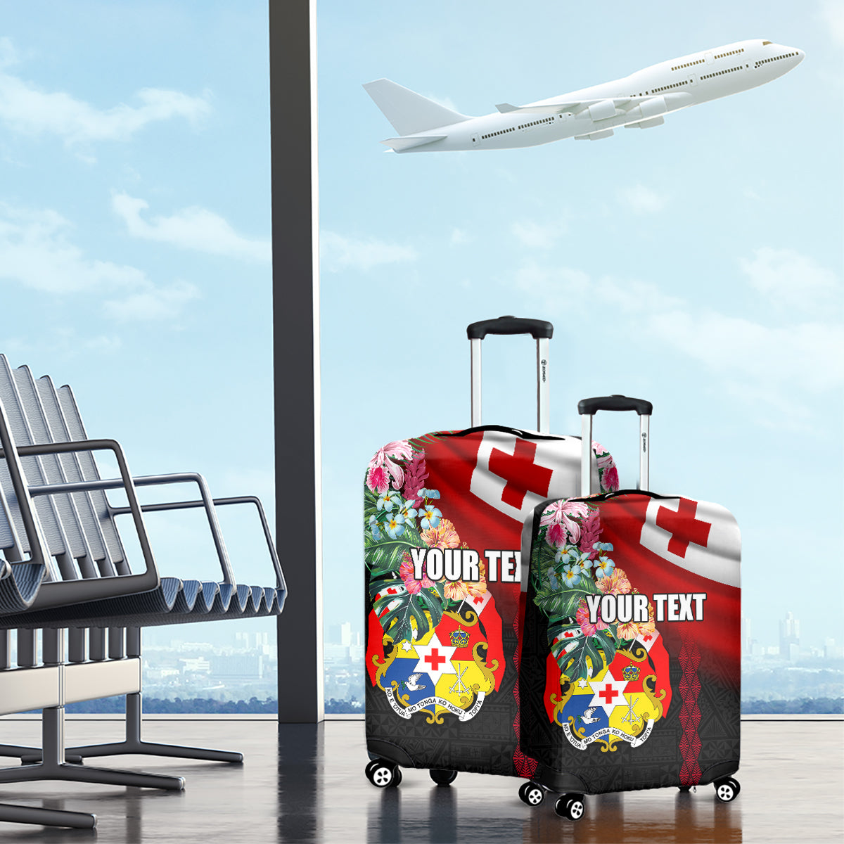 Personalised Tonga Emancipation Day Luggage Cover Flag Map and Hibiscus Flower Ngatu Pattern LT03 - Polynesian Pride