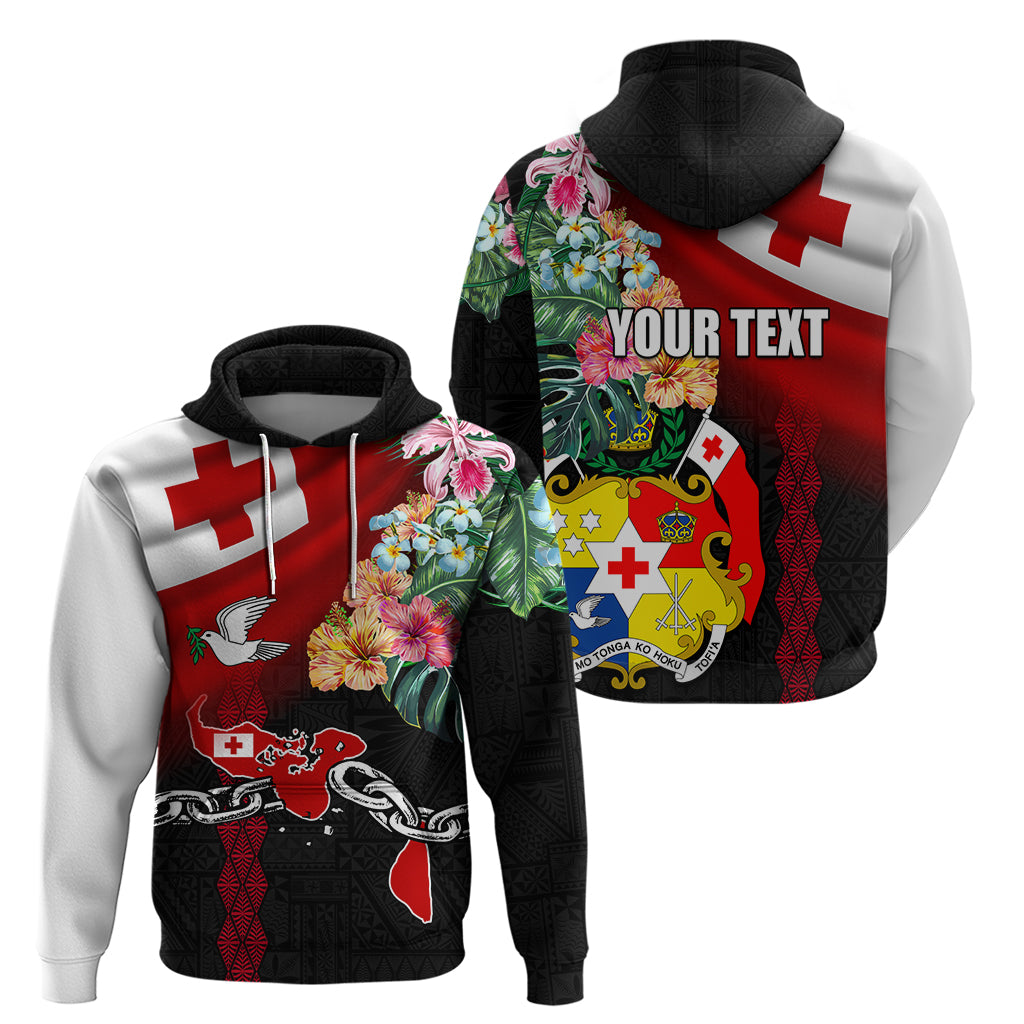 Personalised Tonga Emancipation Day Zip Hoodie Flag Map and Hibiscus Flower Ngatu Pattern LT03 - Polynesian Pride
