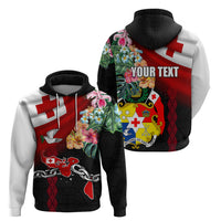 Personalised Tonga Emancipation Day Zip Hoodie Flag Map and Hibiscus Flower Ngatu Pattern LT03 - Polynesian Pride