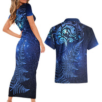New Zealand Matariki Couples Matching Short Sleeve Bodycon Dress and Hawaiian Shirt Maori Pattern and Silver Fern LT03 - Polynesian Pride