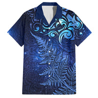 New Zealand Matariki Family Matching Summer Maxi Dress and Hawaiian Shirt Maori Pattern and Silver Fern LT03 Dad's Shirt - Short Sleeve Blue - Polynesian Pride