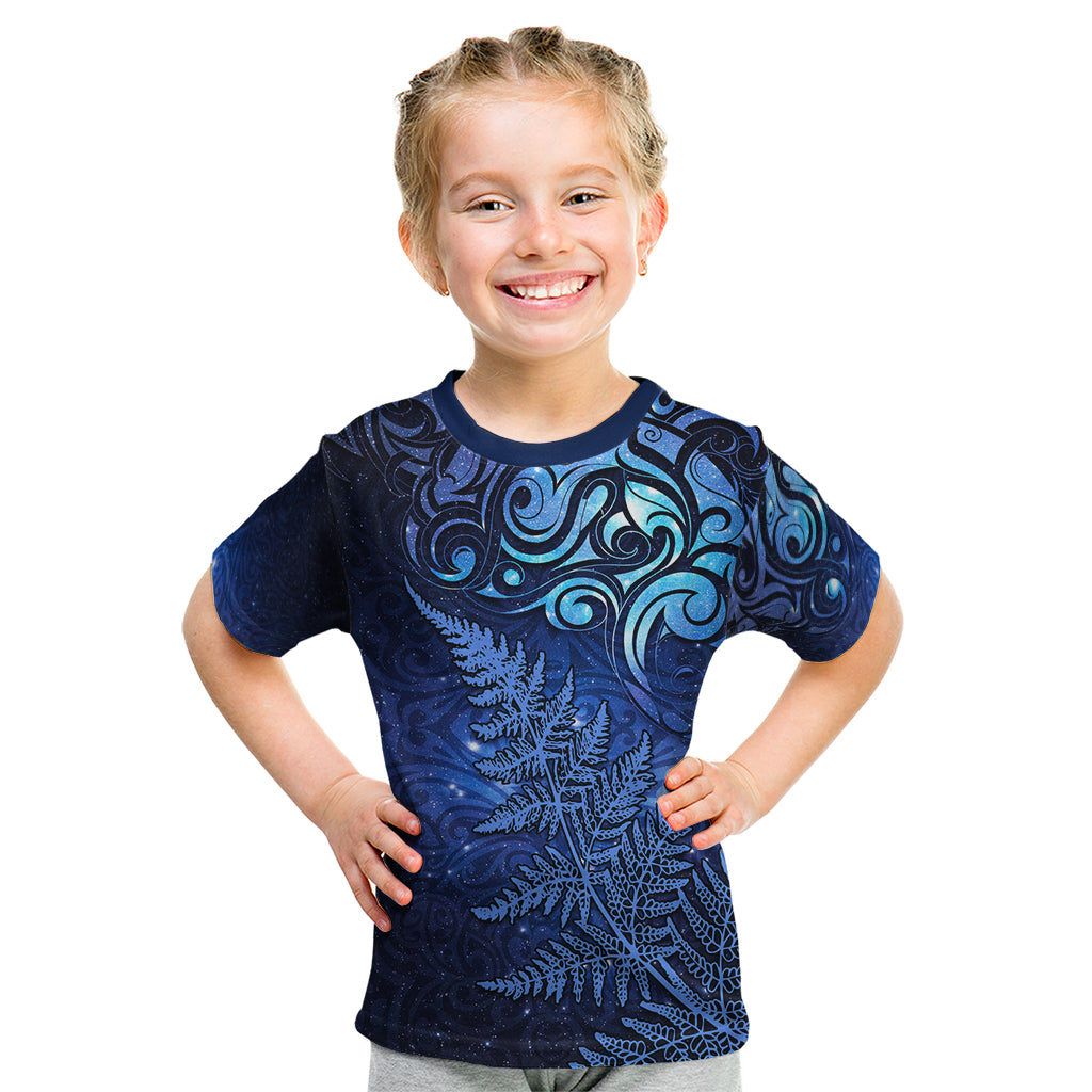New Zealand Matariki Kid T Shirt Maori Pattern and Silver Fern LT03 Blue - Polynesian Pride