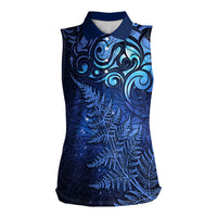 New Zealand Matariki Women Sleeveless Polo Shirt Maori Pattern and Silver Fern LT03 Female Blue - Polynesian Pride
