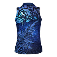 New Zealand Matariki Women Sleeveless Polo Shirt Maori Pattern and Silver Fern LT03 - Polynesian Pride
