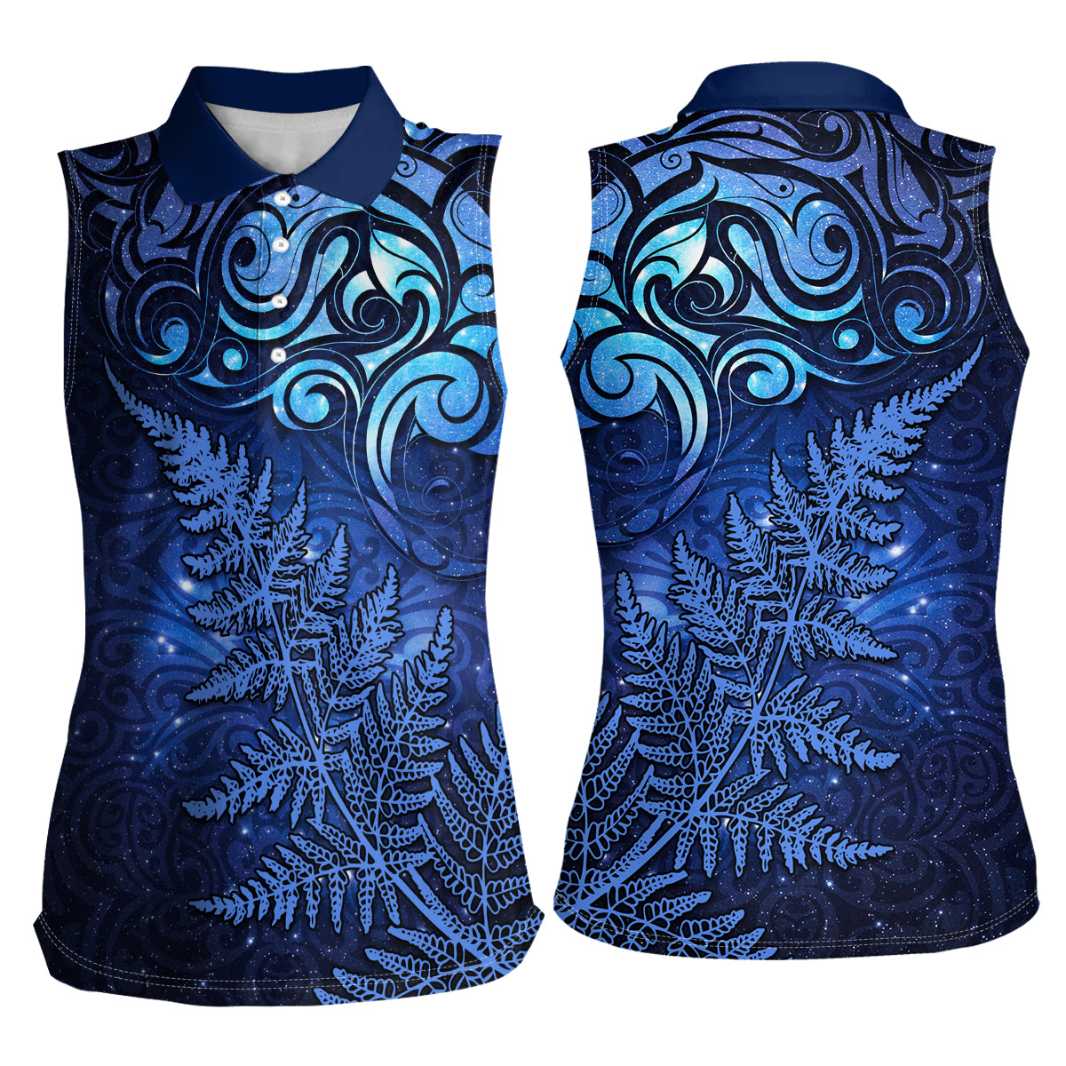 New Zealand Matariki Women Sleeveless Polo Shirt Maori Pattern and Silver Fern LT03 - Polynesian Pride