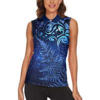 New Zealand Matariki Women Sleeveless Polo Shirt Maori Pattern and Silver Fern LT03 - Polynesian Pride
