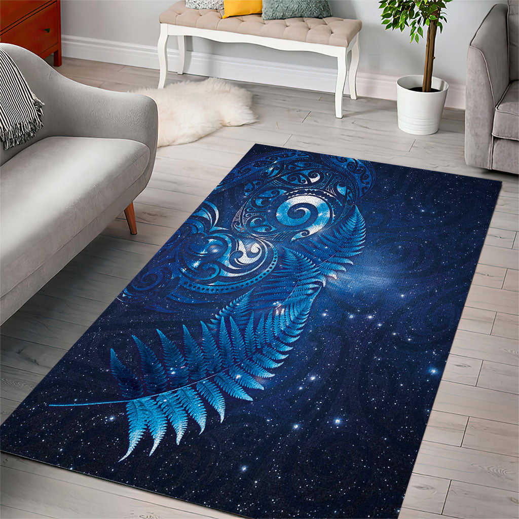 Aotearoa New Zealand New Year Area Rug Tribal Koru Tattoo Blue Galaxy Maori Silver Fern LT03 - Polynesian Pride