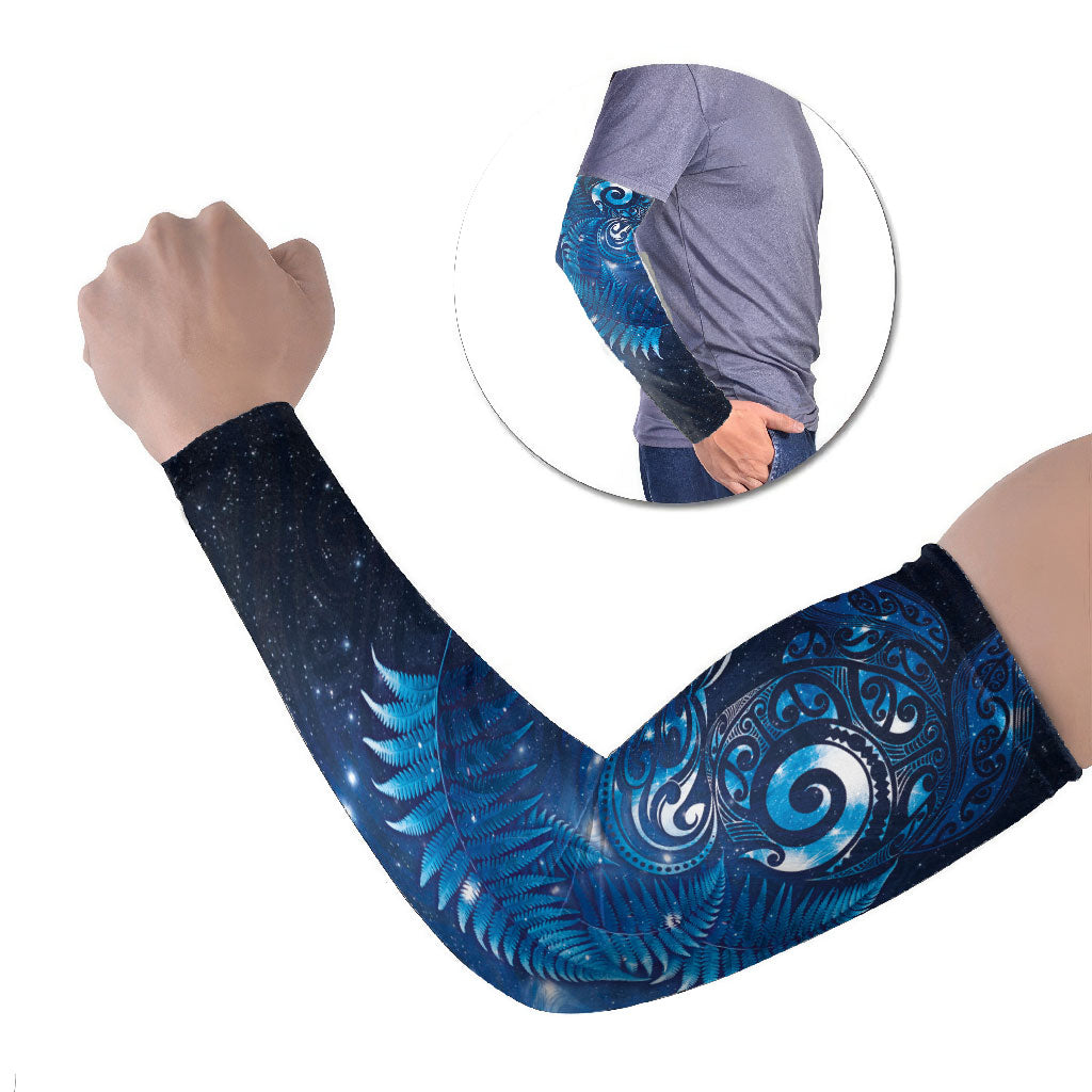 Aotearoa New Zealand New Year Arm Sleeves Tribal Koru Tattoo Blue Galaxy Maori Silver Fern LT03 Set of 2 Blue - Polynesian Pride