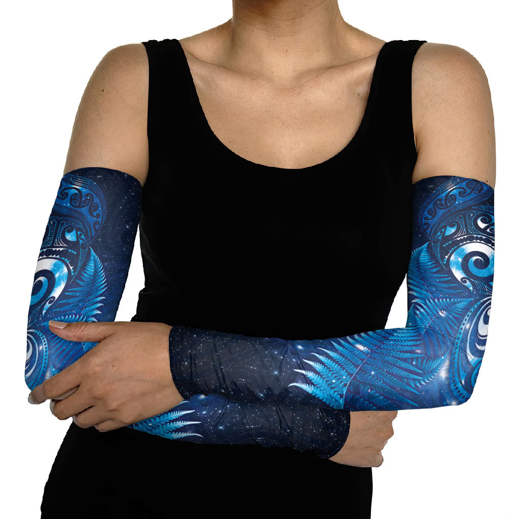 Aotearoa New Zealand New Year Arm Sleeves Tribal Koru Tattoo Blue Galaxy Maori Silver Fern LT03 - Polynesian Pride