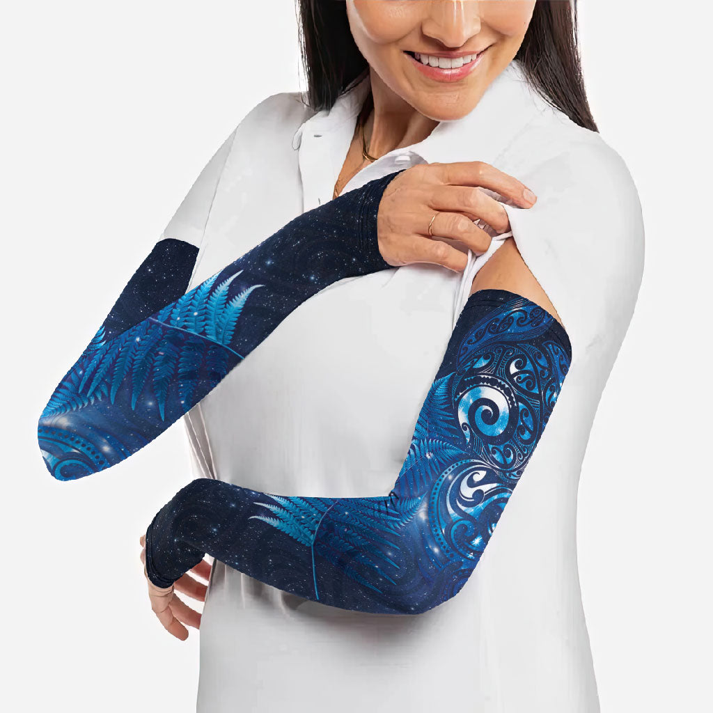 Aotearoa New Zealand New Year Arm Sleeves Tribal Koru Tattoo Blue Galaxy Maori Silver Fern LT03 - Polynesian Pride