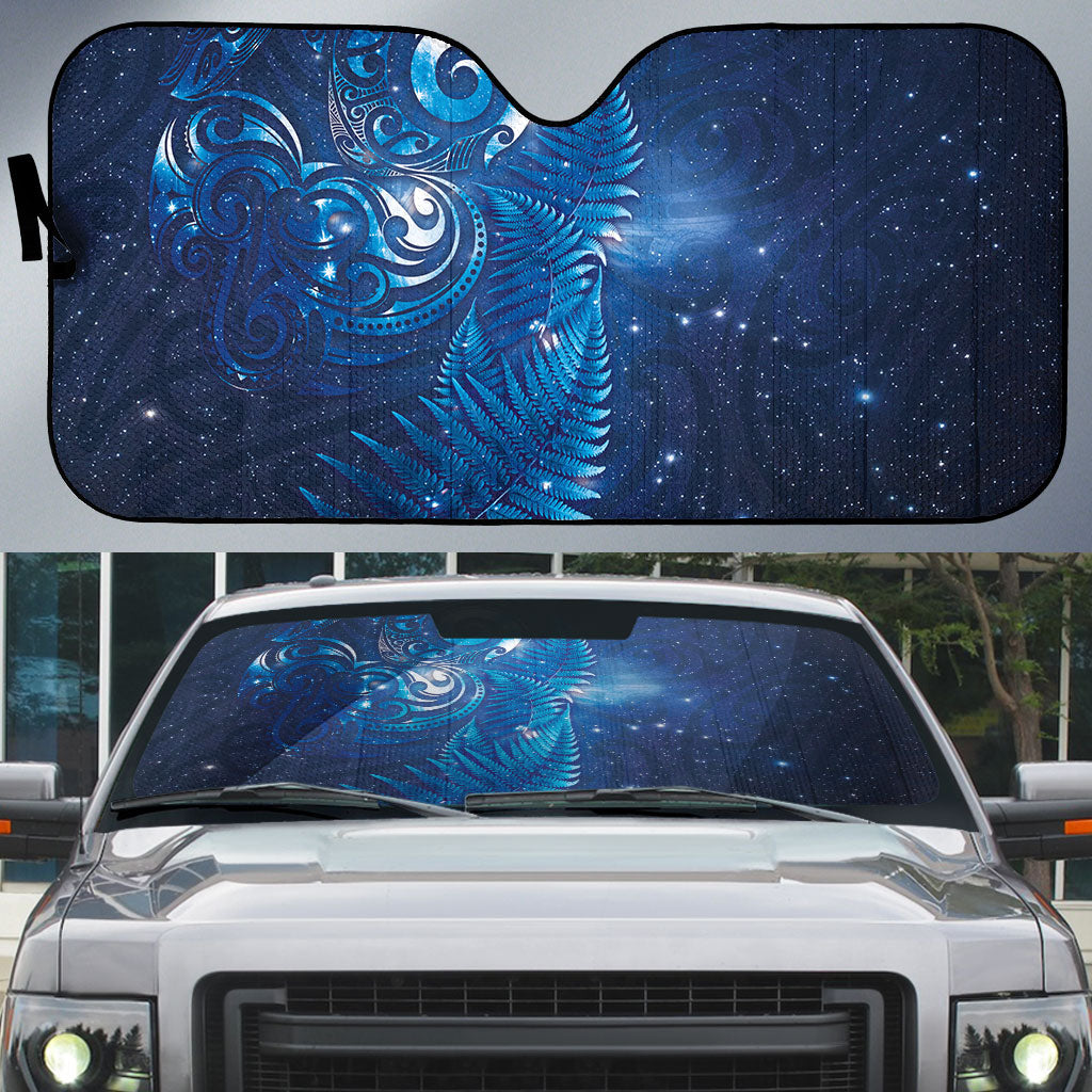 Aotearoa New Zealand New Year Auto Sun Shade Tribal Koru Tattoo Blue Galaxy Maori Silver Fern LT03 Blue - Polynesian Pride