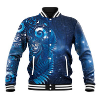 Aotearoa New Zealand New Year Baseball Jacket Tribal Koru Tattoo Blue Galaxy Maori Silver Fern LT03 Unisex Blue - Polynesian Pride