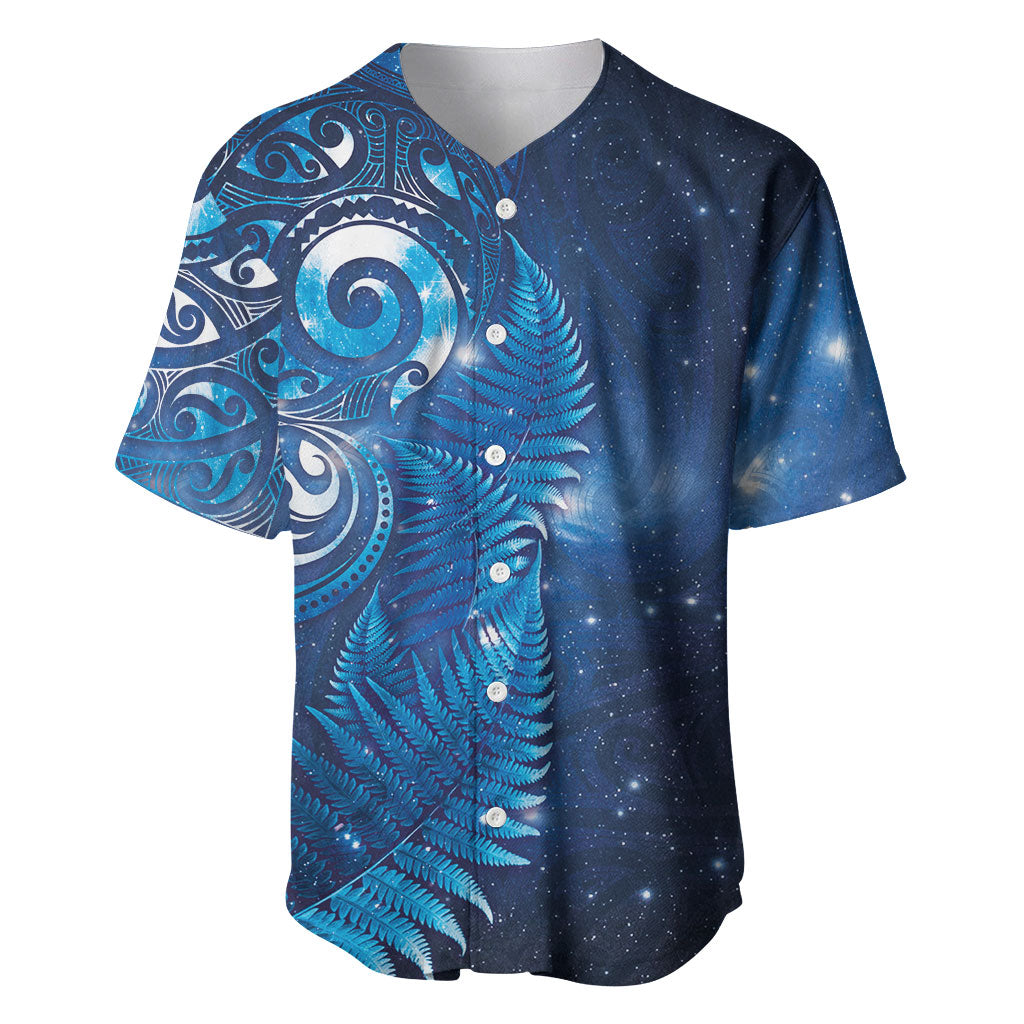 Aotearoa New Zealand New Year Baseball Jersey Tribal Koru Tattoo Blue Galaxy Maori Silver Fern LT03 Blue - Polynesian Pride
