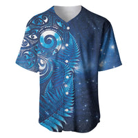 Aotearoa New Zealand New Year Baseball Jersey Tribal Koru Tattoo Blue Galaxy Maori Silver Fern LT03 Blue - Polynesian Pride