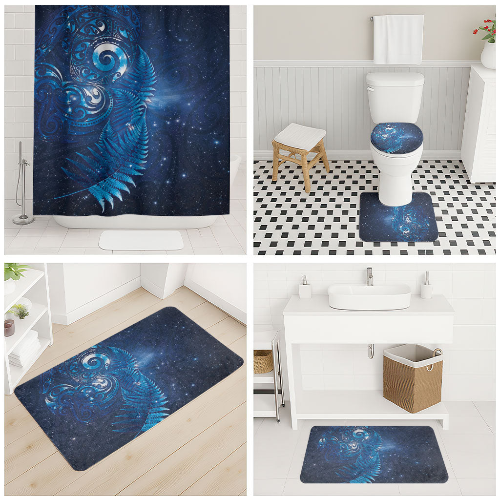 Aotearoa New Zealand New Year Bathroom Set Tribal Koru Tattoo Blue Galaxy Maori Silver Fern LT03 - Polynesian Pride