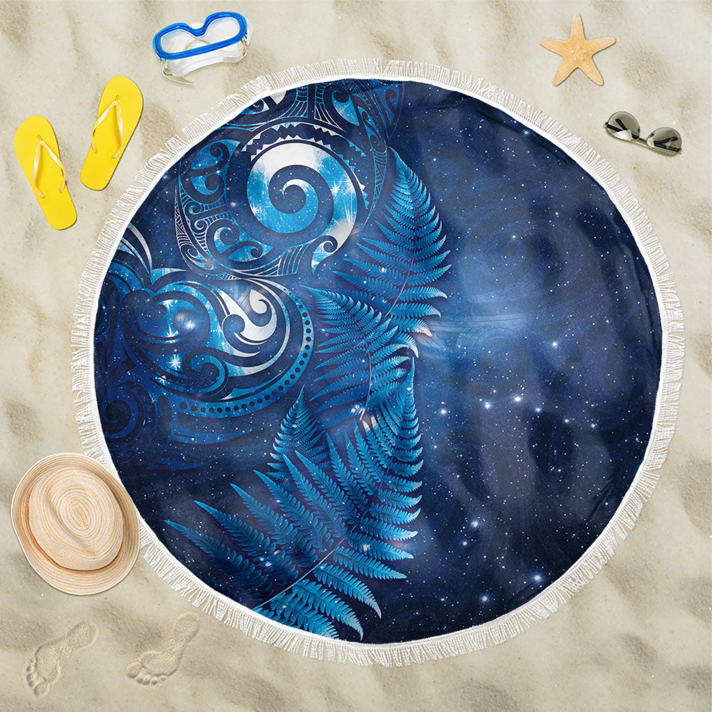 Aotearoa New Zealand New Year Beach Blanket Tribal Koru Tattoo Blue Galaxy Maori Silver Fern LT03 One Size 150cm Blue - Polynesian Pride