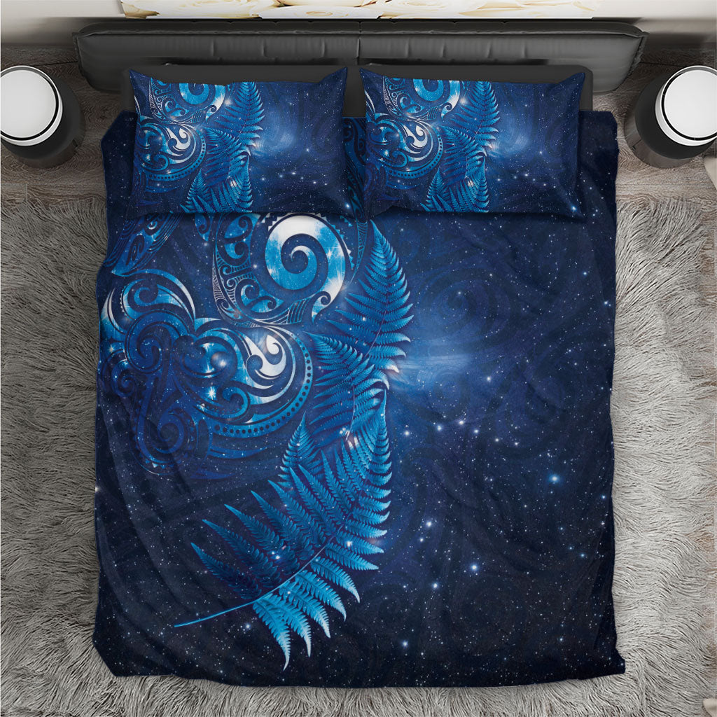 Aotearoa New Zealand New Year Bedding Set Tribal Koru Tattoo Blue Galaxy Maori Silver Fern LT03 Blue - Polynesian Pride
