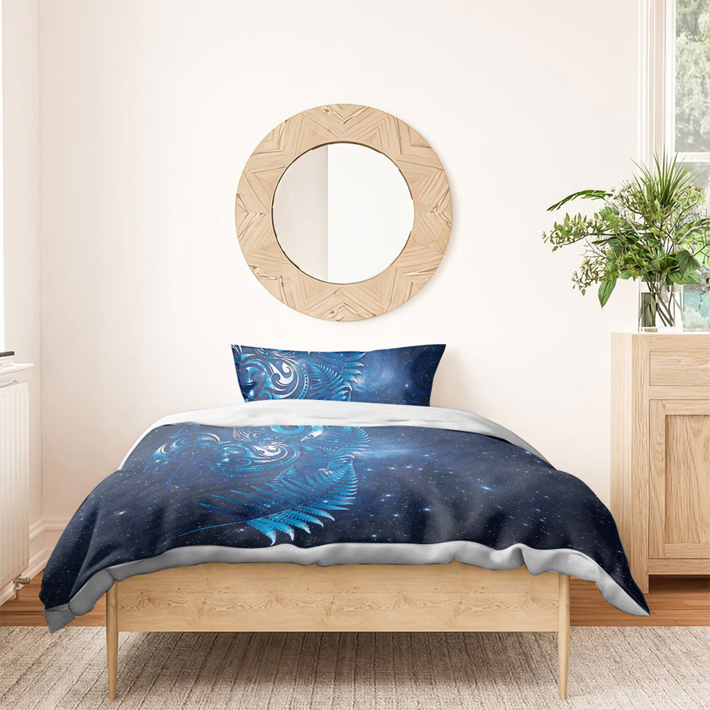 Aotearoa New Zealand New Year Bedding Set Tribal Koru Tattoo Blue Galaxy Maori Silver Fern LT03 - Polynesian Pride