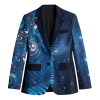 Aotearoa New Zealand New Year Blazer Tribal Koru Tattoo Blue Galaxy Maori Silver Fern LT03 Unisex Blue - Polynesian Pride