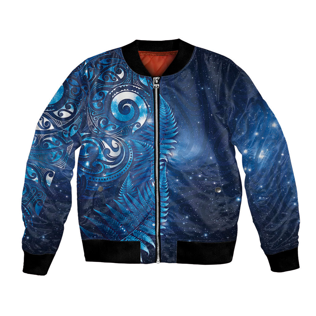 Aotearoa New Zealand New Year Bomber Jacket Tribal Koru Tattoo Blue Galaxy Maori Silver Fern LT03 Unisex Blue - Polynesian Pride