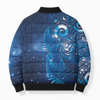 Aotearoa New Zealand New Year Bomber Puffer Jacket Tribal Koru Tattoo Blue Galaxy Maori Silver Fern LT03 - Polynesian Pride