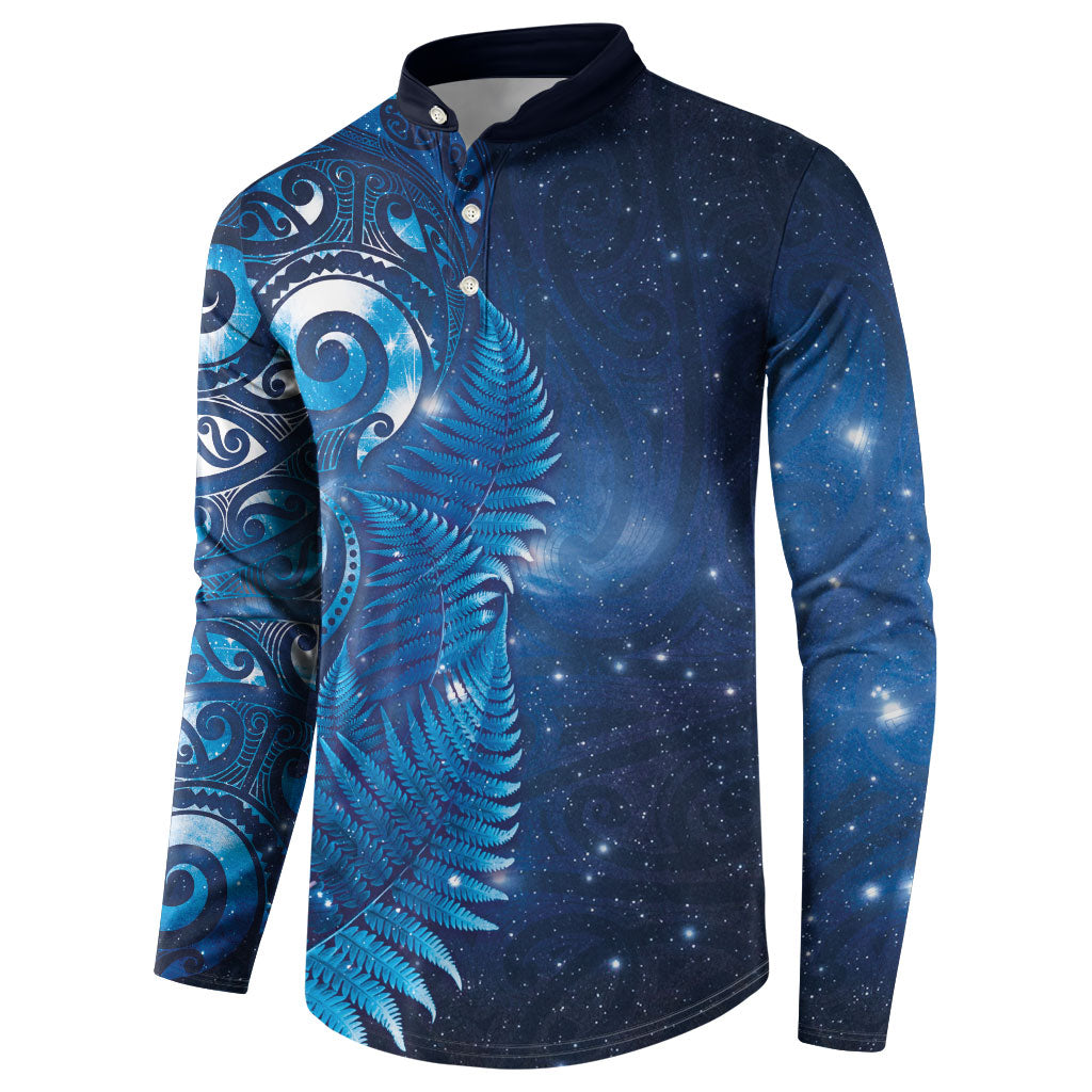 Aotearoa New Zealand New Year Button Sweatshirt Tribal Koru Tattoo Blue Galaxy Maori Silver Fern LT03 - Polynesian Pride