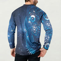 Aotearoa New Zealand New Year Button Sweatshirt Tribal Koru Tattoo Blue Galaxy Maori Silver Fern LT03 - Polynesian Pride
