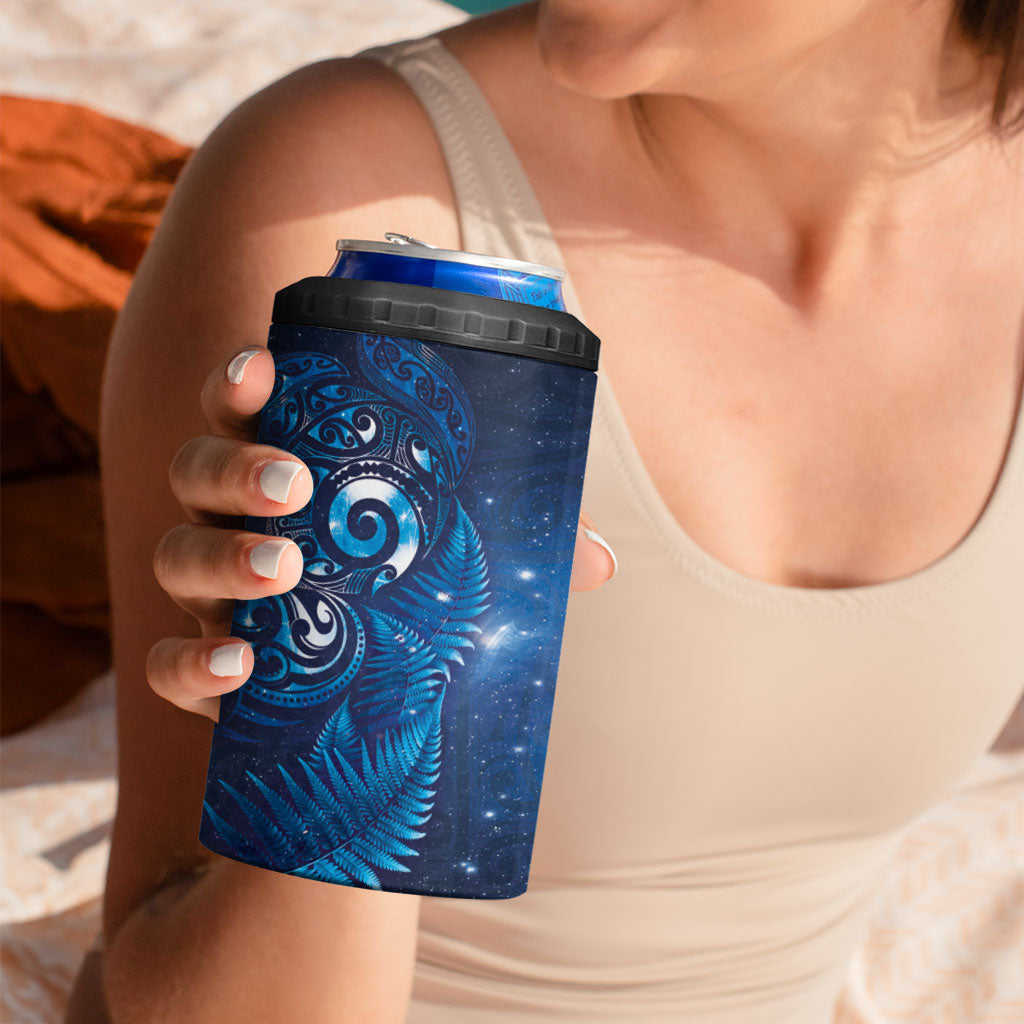 Aotearoa New Zealand New Year 4 in 1 Can Cooler Tumbler Tribal Koru Tattoo Blue Galaxy Maori Silver Fern LT03 - Polynesian Pride