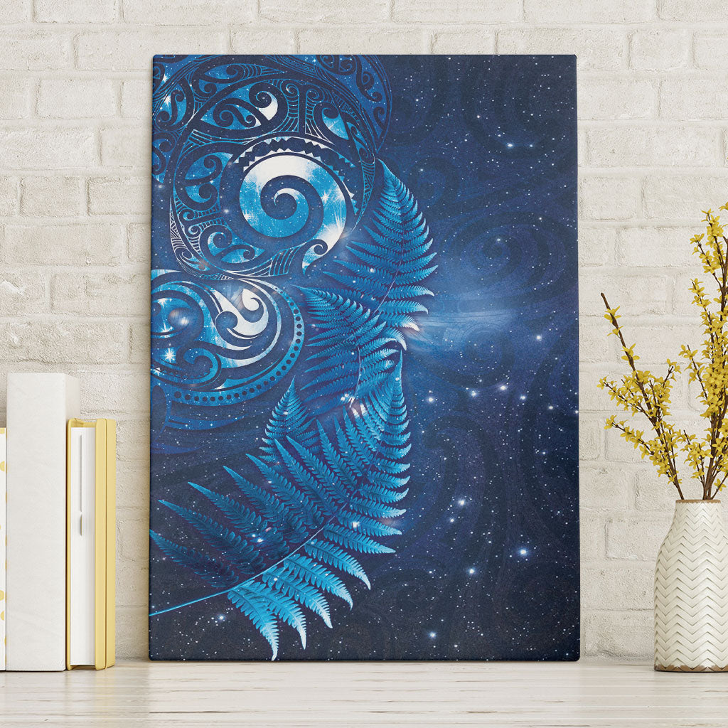 Aotearoa New Zealand New Year Canvas Wall Art Tribal Koru Tattoo Blue Galaxy Maori Silver Fern