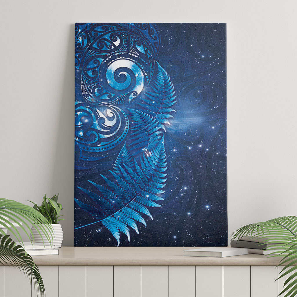 Aotearoa New Zealand New Year Canvas Wall Art Tribal Koru Tattoo Blue Galaxy Maori Silver Fern LT03 - Polynesian Pride