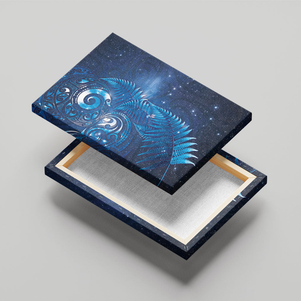 Aotearoa New Zealand New Year Canvas Wall Art Tribal Koru Tattoo Blue Galaxy Maori Silver Fern LT03 - Polynesian Pride