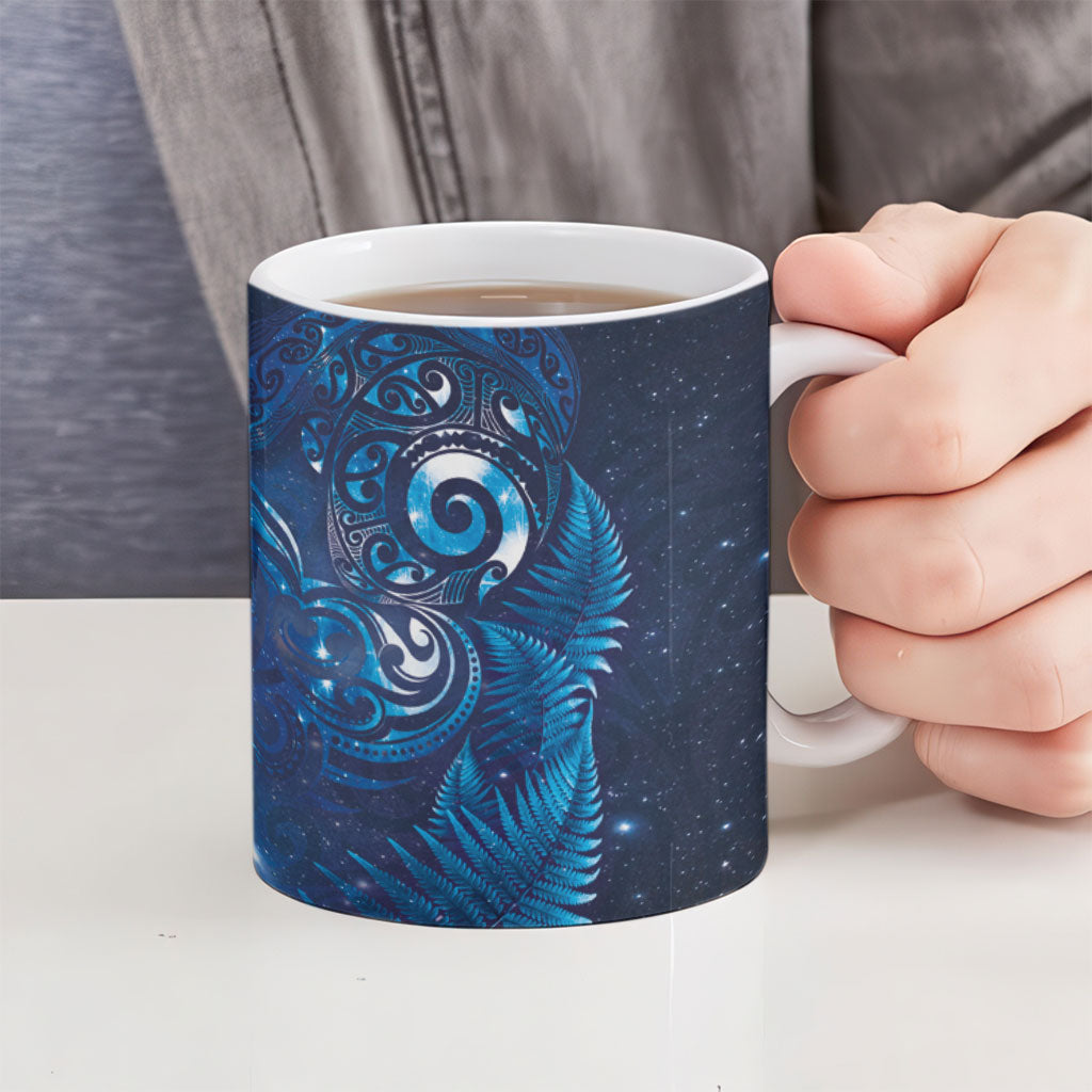 Aotearoa New Zealand New Year Ceramic Mug Tribal Koru Tattoo Blue Galaxy Maori Silver Fern LT03 - Polynesian Pride