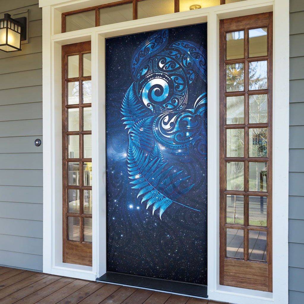 Aotearoa New Zealand New Year Door Cover Tribal Koru Tattoo Blue Galaxy Maori Silver Fern LT03 - Polynesian Pride