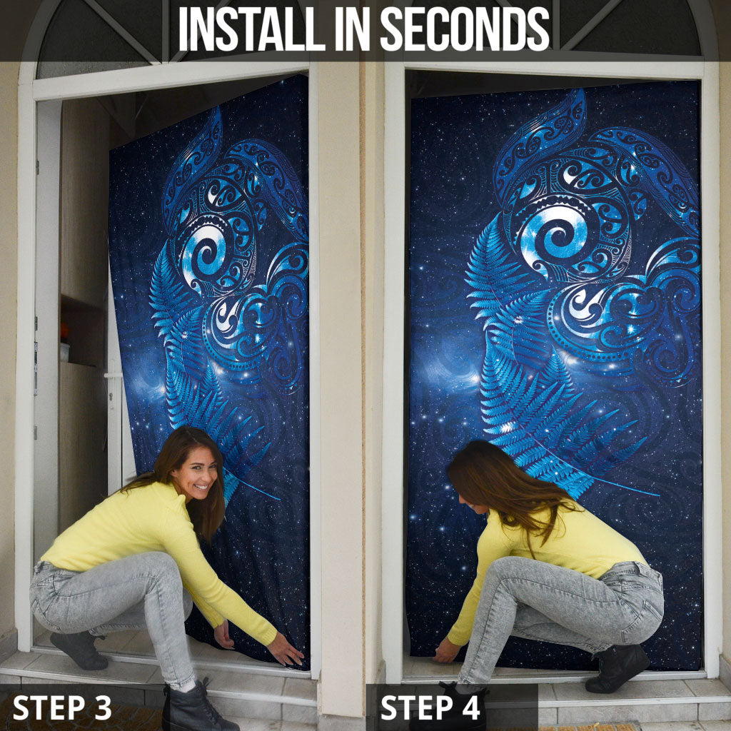 Aotearoa New Zealand New Year Door Cover Tribal Koru Tattoo Blue Galaxy Maori Silver Fern LT03 - Polynesian Pride