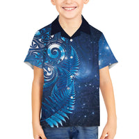 Aotearoa New Zealand New Year Family Matching Mermaid Dress and Hawaiian Shirt Tribal Koru Tattoo Blue Galaxy Maori Silver Fern LT03 Son's Shirt Blue - Polynesian Pride