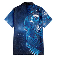 Aotearoa New Zealand New Year Family Matching Off Shoulder Short Dress and Hawaiian Shirt Tribal Koru Tattoo Blue Galaxy Maori Silver Fern LT03 - Polynesian Pride