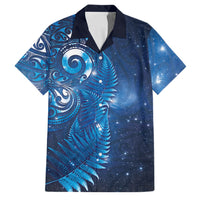 Aotearoa New Zealand New Year Family Matching Puletasi and Hawaiian Shirt Tribal Koru Tattoo Blue Galaxy Maori Silver Fern LT03 Dad's Shirt - Short Sleeve Blue - Polynesian Pride